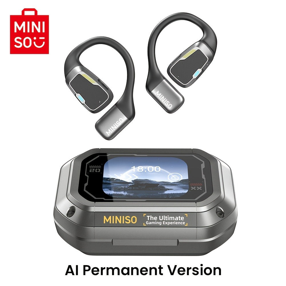 AI Translation Wireless Earbuds Real-Time 135 Languages Open-Ear Design Full-Color Touch Screen Gaming Headset Bluetooth for Travel Business Study iOS Android