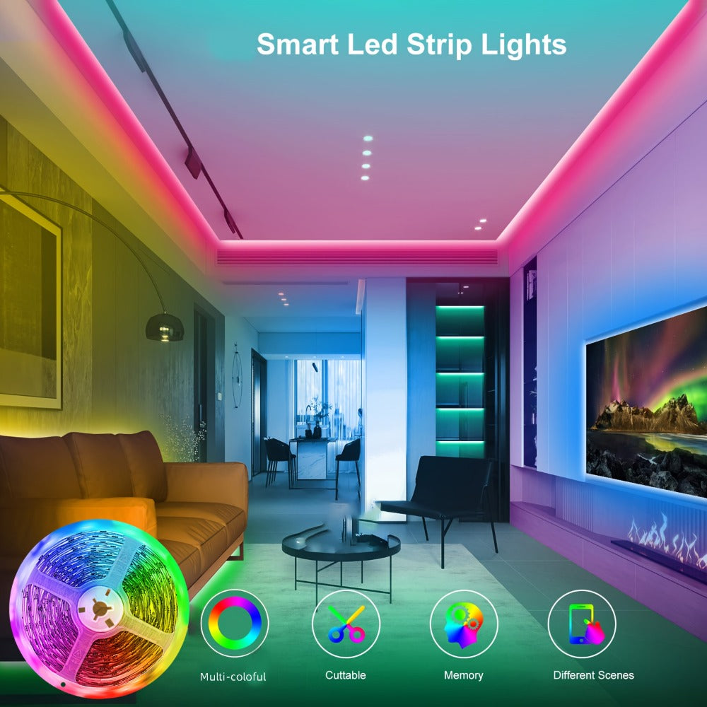 LED Strip Lights RGB 50ft 100ft – Smart Color Changing Light Strip Remote Control Stepless Dimming Music Sync for Bedroom TV Backlight Living Room Stairs Party Christmas Halloween Decor