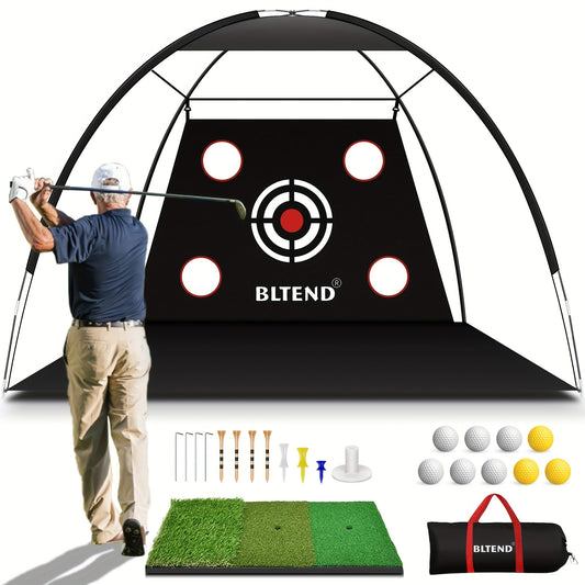 Golf Practice Net with Hitting Mat, 10 x 7 ft for Indoor and Backyard Training