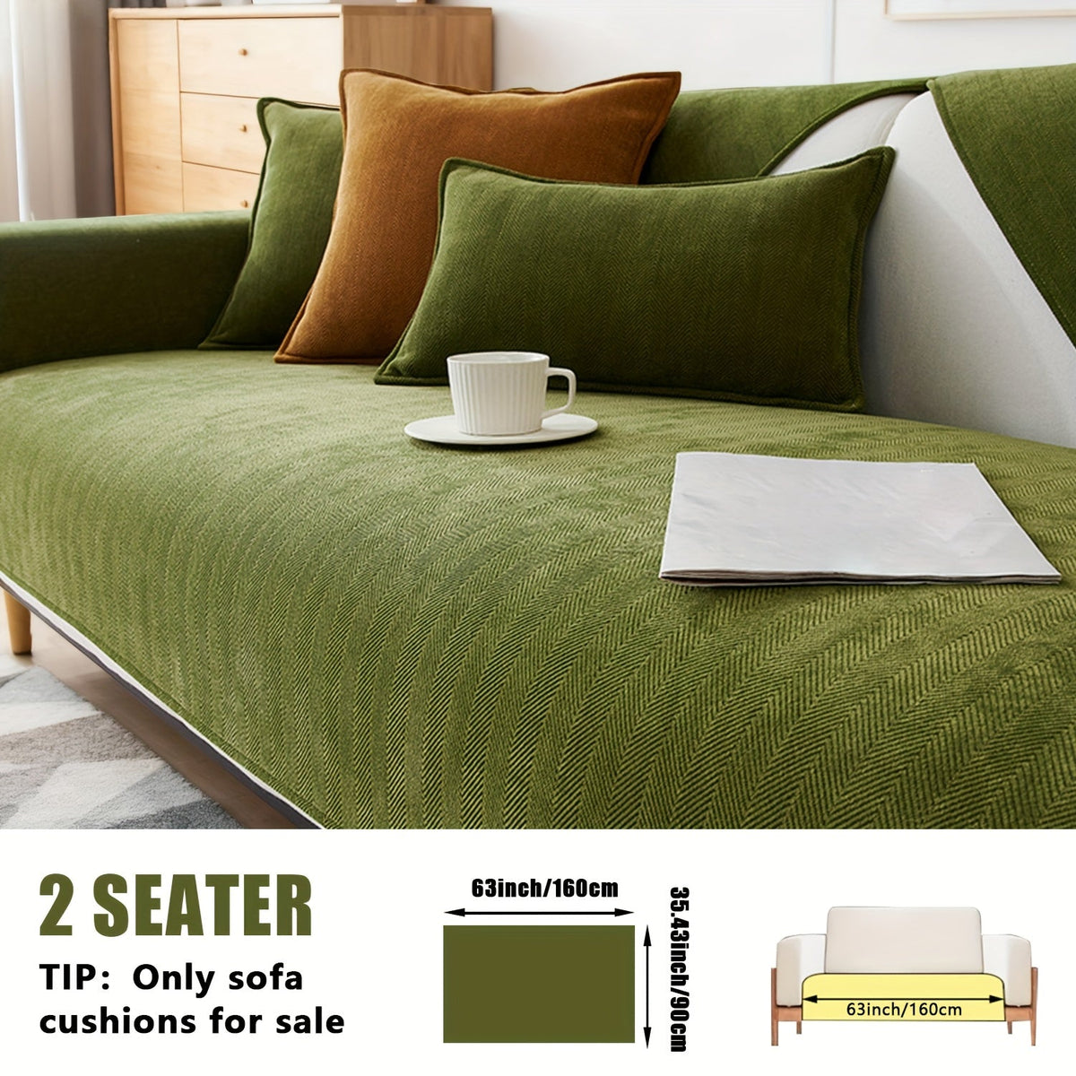 Chenille Ribbed Sofa Cover - Pet Friendly Non-Slip Machine Washable Soft Stretch Slipcover for 1-4 Seater Sectional Sofa Living Room Bedroom Office, 9 Colors