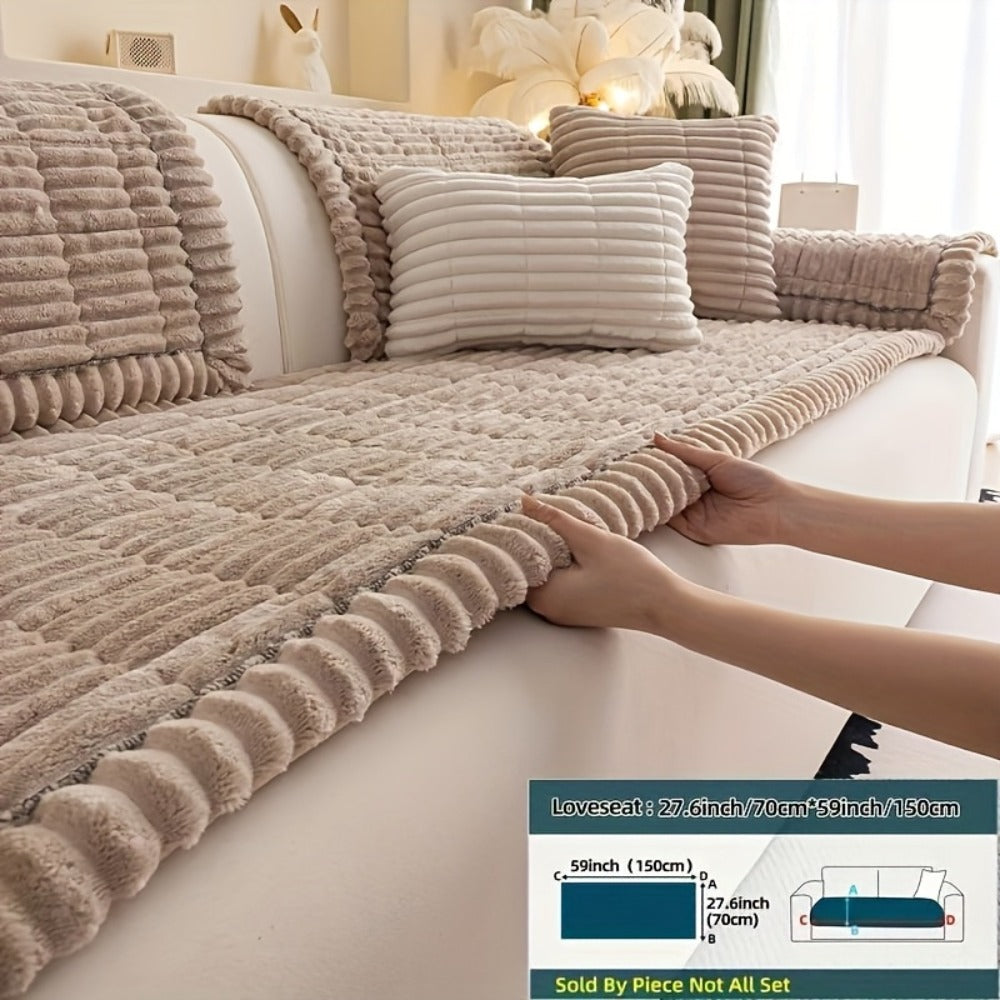 Sofa Cushion Cover Plush Velvet Washable Seat Pad Wavy Edge Soft Kapok Filling for Couch Loveseat 1 2 3 4 Seater — Easy Install Home Decor Protection