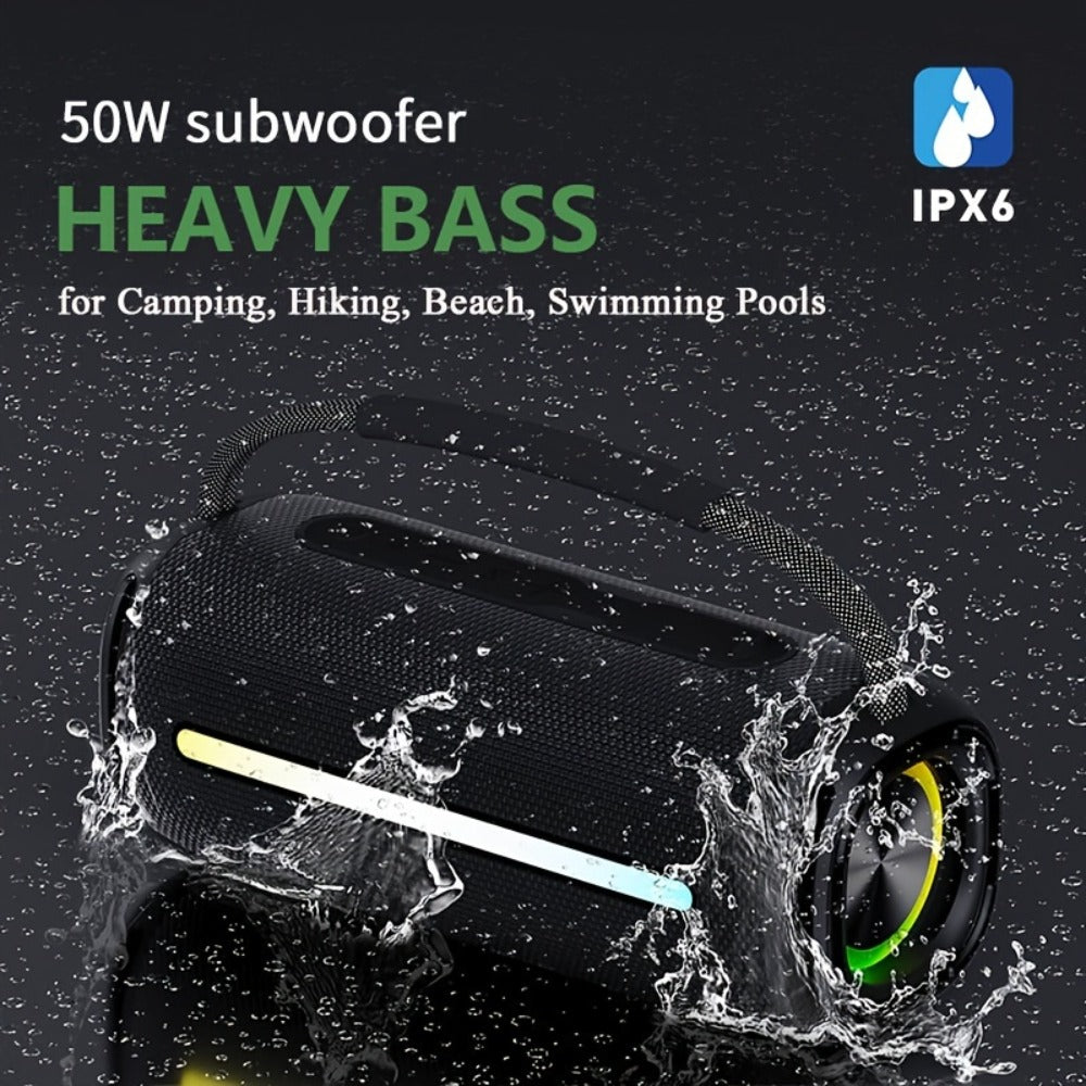 50W Portable Bluetooth Party Speaker with LED Lights, Deep Bass Wireless Speaker, FM Radio, USB Flash Drive & TF Card Playback, Loud Outdoor Speaker for Party, Camping, Home, Backyard & Events