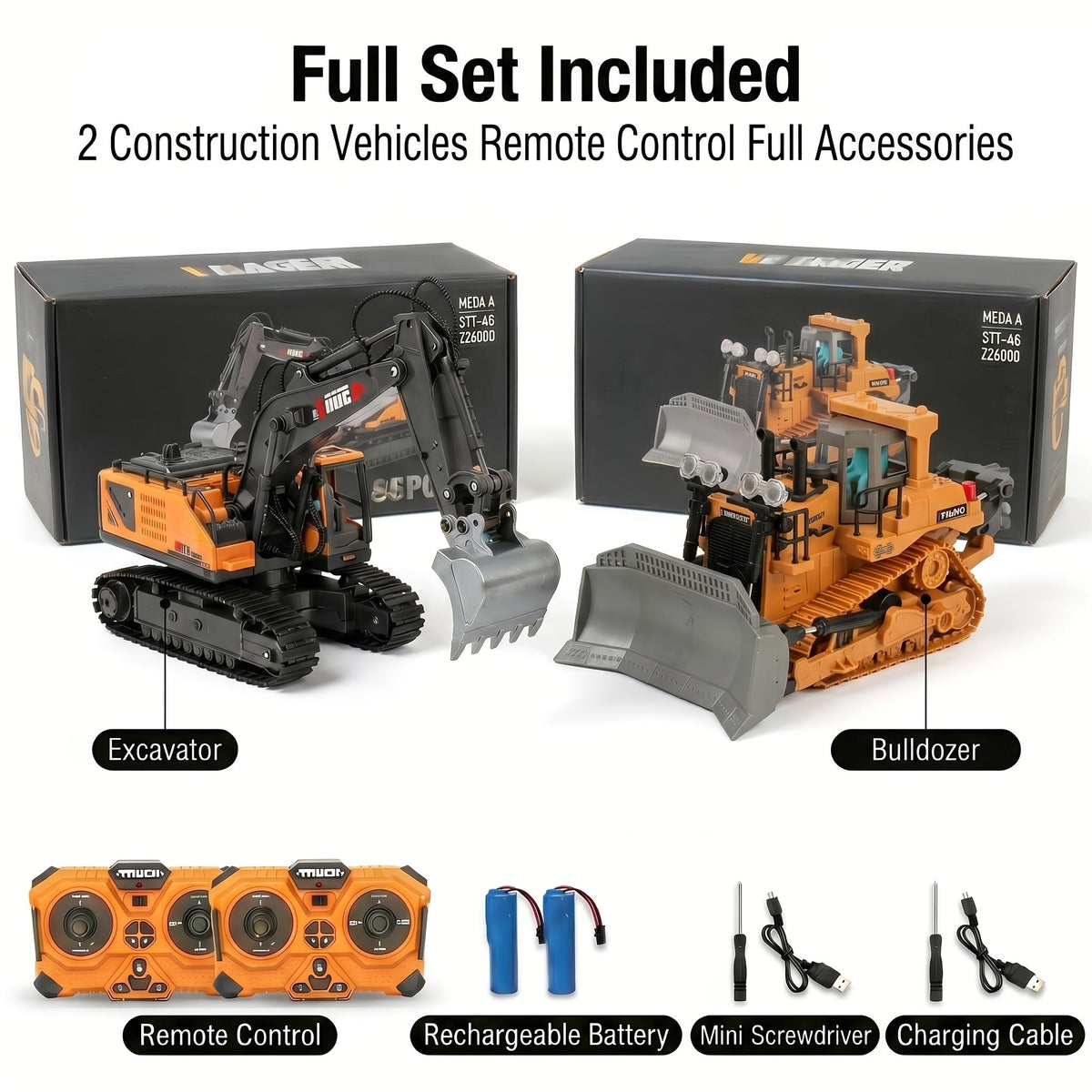 11-Channel RC Construction Vehicle Set, 2-in-1 to 4-in-1 Options