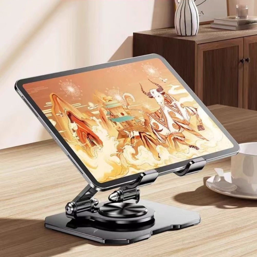 Adjustable Metal Tablet Stand, Rotating Folding Desktop Holder for iPad & Phone, Sturdy Iron Ergonomic Design, Perfect for Digital Art, Note-Taking & Video Calls – Black