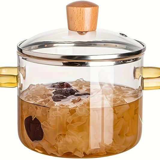 Glass Cooking Pot with Lid, 54 fl oz Borosilicate Pot for Soup, Ramen and Dumplings