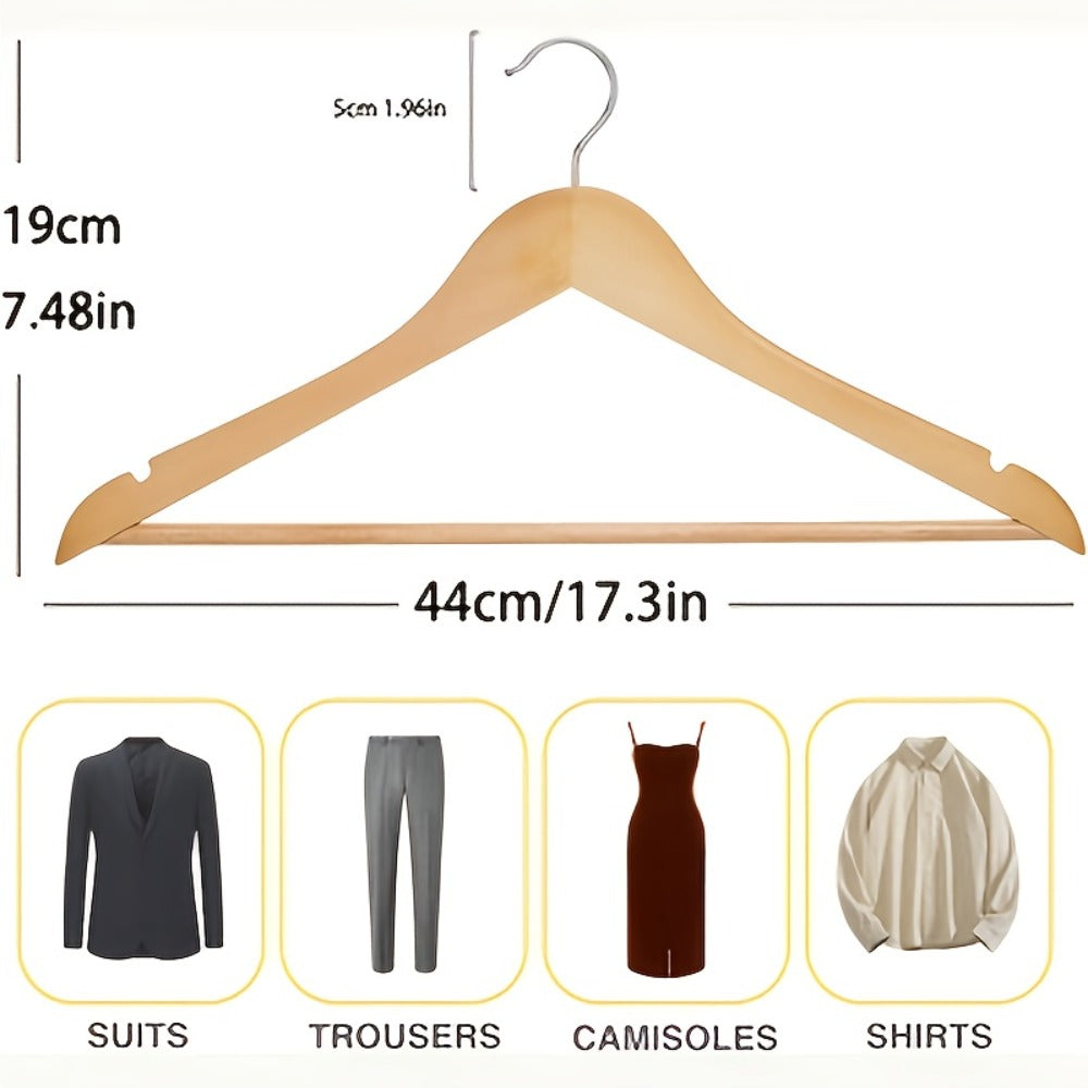 Solid Wood Clothes Hangers Heavy Duty – 10/20/30 Pack Champagne Sturdy Wooden Coat Hangers for Jackets, Dresses & Heavy Coats | Space-Saving Wardrobe Hangers for Home, Office & Hotel Closet Organization