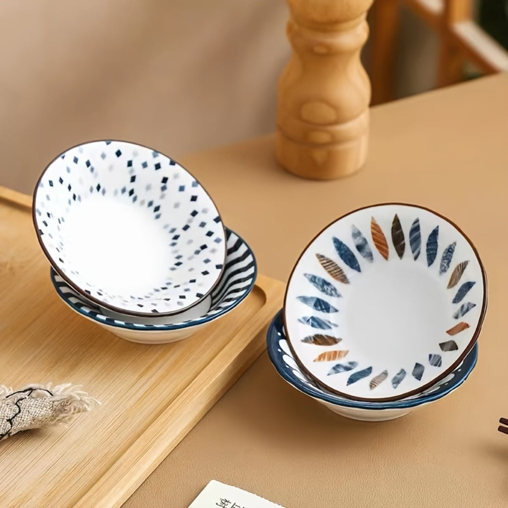 Dipping Sauce Dish Set 10/12 Piece Bohemian Ceramic – Colorful Small Plates for Soy Sauce Vinegar Spices Condiments Sushi Bar Restaurant Kitchen Party Boho Snack Seasoning Plate