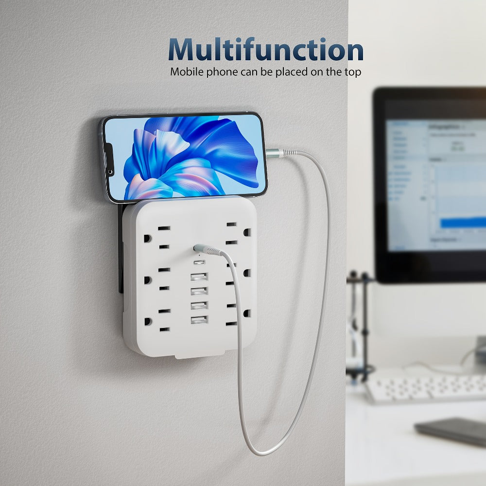 Compact 12-in-1 Mini Power Strip with 6 AC Outlets, 4 USB-A & 2 USB-C Ports – Portable Wall Charger Adapter, Multi-Socket Extension Outlet for Travel, School, Office & Home Use