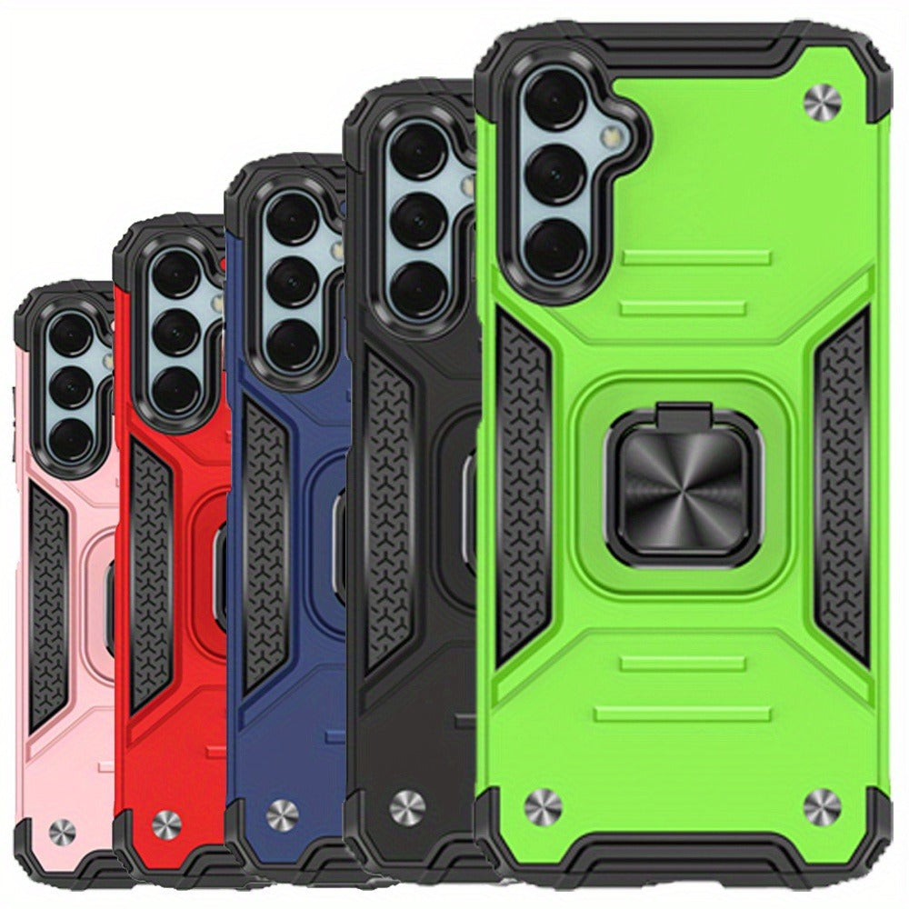 Ring Kickstand Samsung Galaxy A15 5G Case – 360° Rotating Stand Hybrid Armor Shockproof Rugged Cover with Magnetic Car Mount Plate, Dual Layer Hard PC TPU Bumper, Anti-Slip Grip – Black Blue Green Red Rose Gold