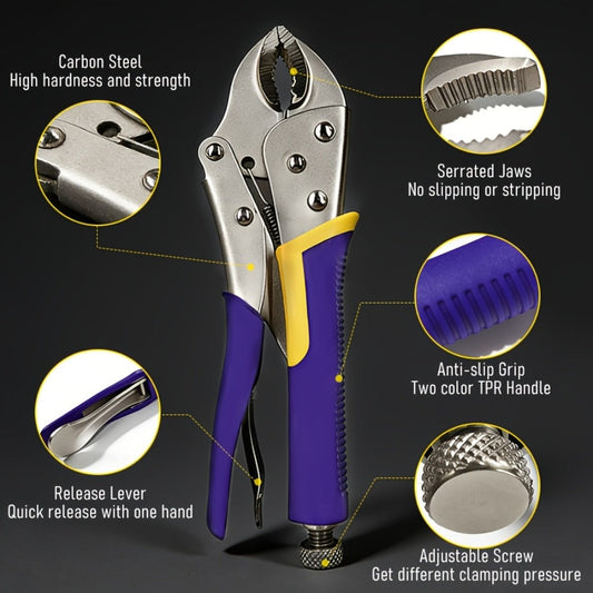 Locking Pliers Set, 6-Piece Needle-Nose, Curved-Jaw and C-Clamp Tools with Roll Bag