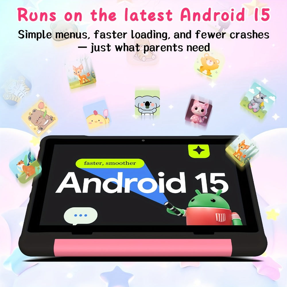 Apolosign Kids Tablet 10 Inch 64GB, Android 15 8-Core 8GB RAM WiFi 6, 1280x800 HD Display 5MP+2MP Camera, Parental Control Educational Shockproof Case, 2025 Model Children Tablet for Ages 3-12 – Black Navy Purple Blue Pink