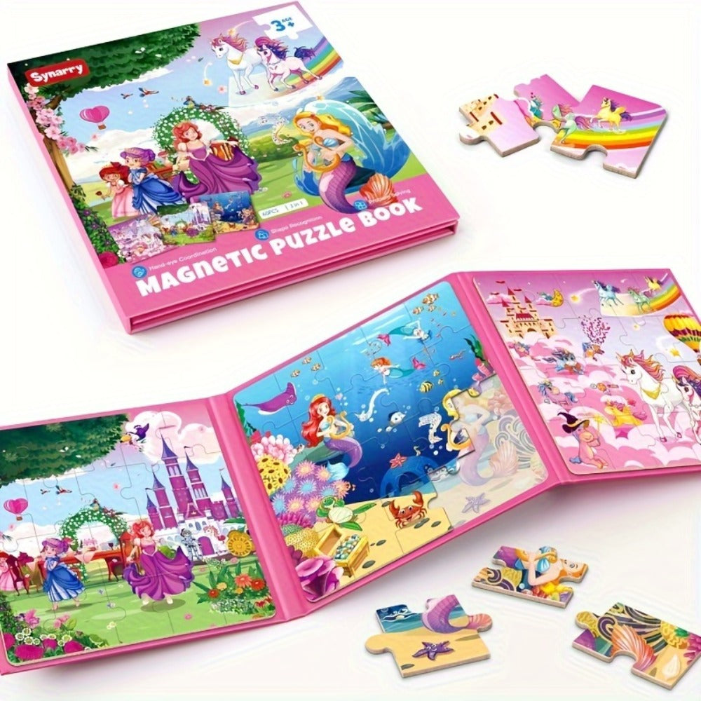3-in-1 Magnetic Puzzle Book, Unicorn, Mermaid & Princess Themes
