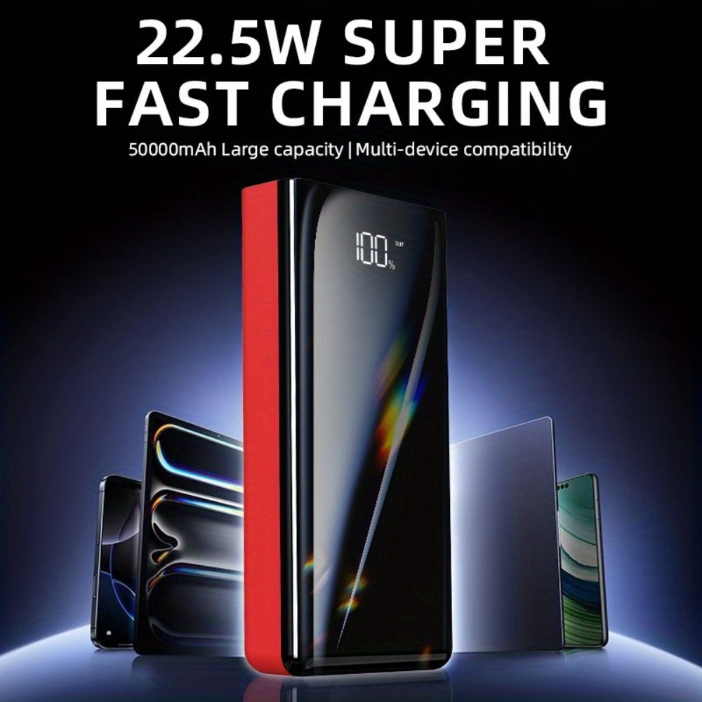 4-Port 100000mAh High Capacity Power Bank 30000mAh 50000mAh 80000mAh, Type-C Fast Charging LED Display Outdoor Emergency Backup Battery Pack for iPhone Android Samsung Tablets – Black Red Available