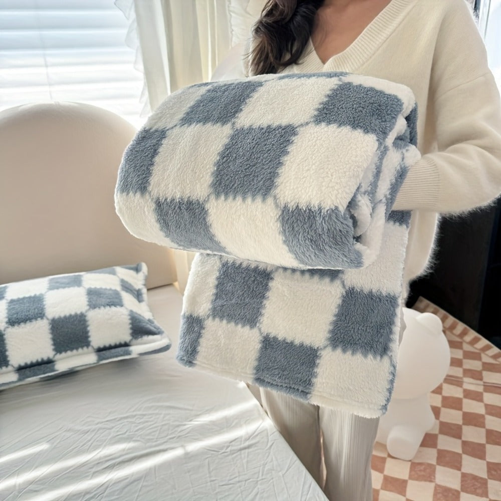 French Plaid Double-Sided Flannel Blanket – Soft Panda & Grid Pattern Throw for Sofa, Bed & Travel, Machine Washable, 6 Designs, 4 Sizes