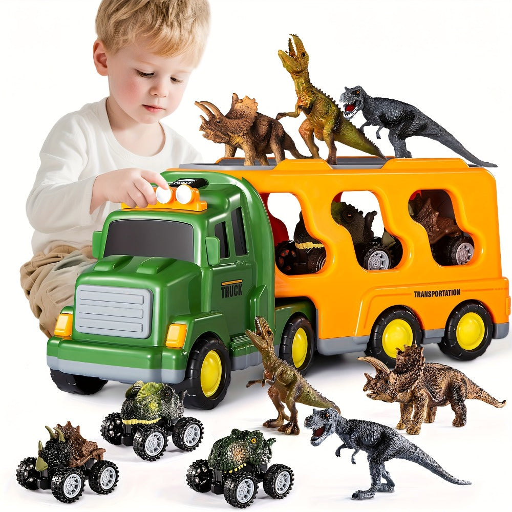 Dinosaur Transport Truck Toy Set with Figures, Cars, Lights and Sounds