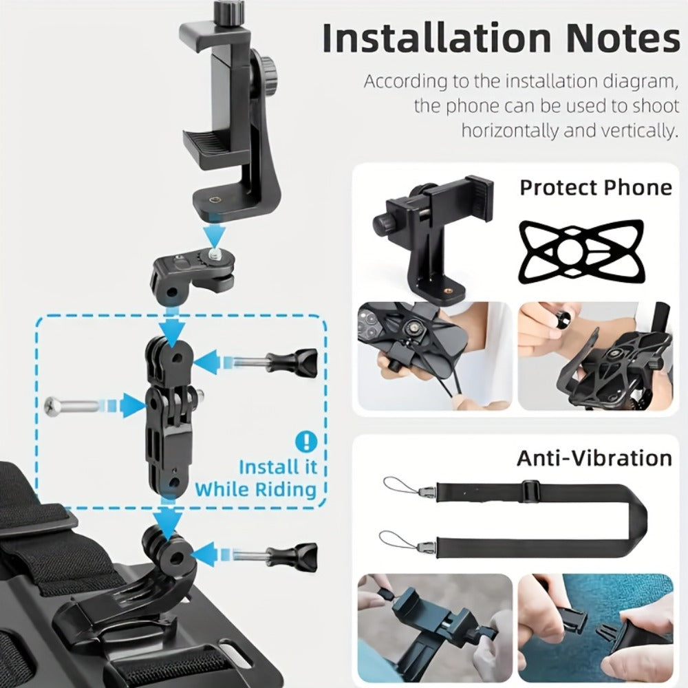 Chest Mount Harness for GoPro Hero 13 12 11 10 9 8 – Adjustable POV Chest Strap for Insta360 X4 X3 DJI Osmo Action 4 3 iPhone Samsung Phone – Hands-Free Camera Holder for Bike Kayak Fishing Hiking Vlog