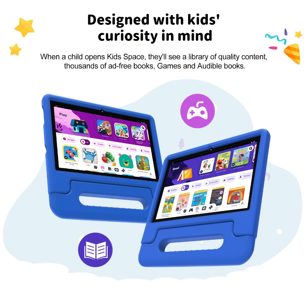 WiFi 6 Kids Tablet 10.1 Inch Android 6GB RAM 64GB ROM 5000mAh Dual Camera Parental Controls Eye Protection Preloaded Educational Apps Games Learning Tablet with Case Gift for Kids Blue Pink