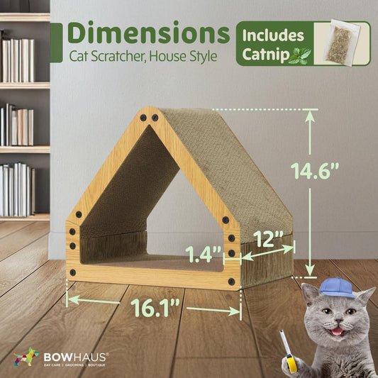 House-Shaped Cat Scratcher Lounger, Reversible 5-Layer Cardboard, Brown or White