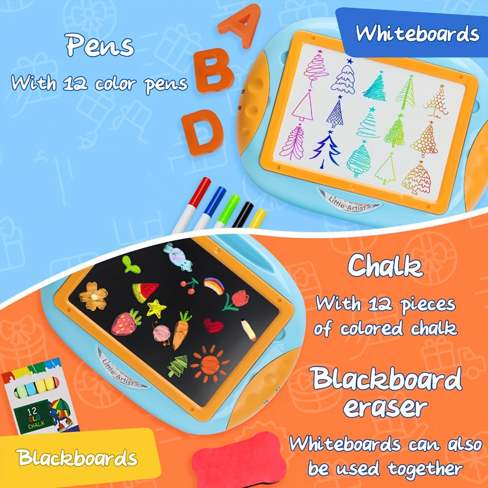 Magnetic Doodle Board Double Sided for Kids – Portable Foldable Drawing Writing Easel with Teaching Supplies Creative Toy Gift for Boys Girls Toddlers Ages 3+ Birthday Christmas
