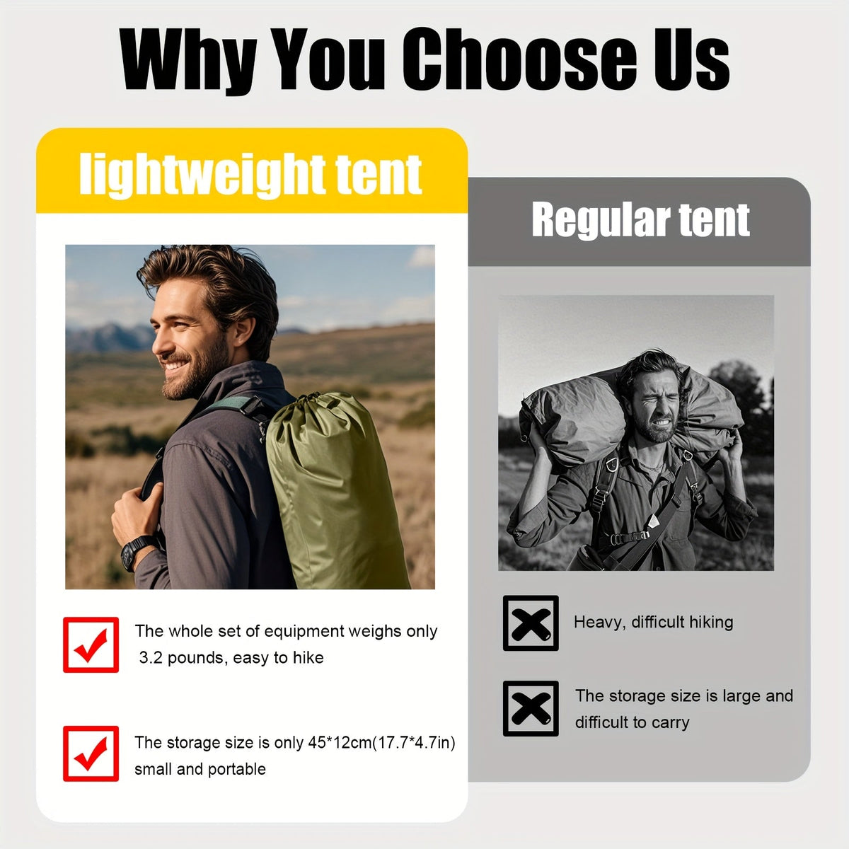 Lightweight Backpacking Tent 1-2 Person - Easy Setup Camping Tent with Mosquito Net, Zipper Door, UV Sun Protection, Waterproof Emergency Shelter for Solo Hiking Cycling Outdoor Adventure