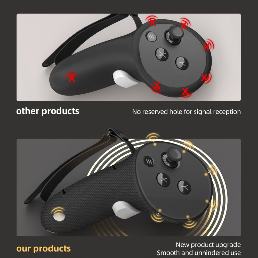Meta Quest 3 & 3S Controller Grip Cover Silicone Hand Strap Protector - Anti-Throw Knuckle Strap Adjustable Battery Opening VR Controller Accessories for Meta Quest 3 and Quest 3S