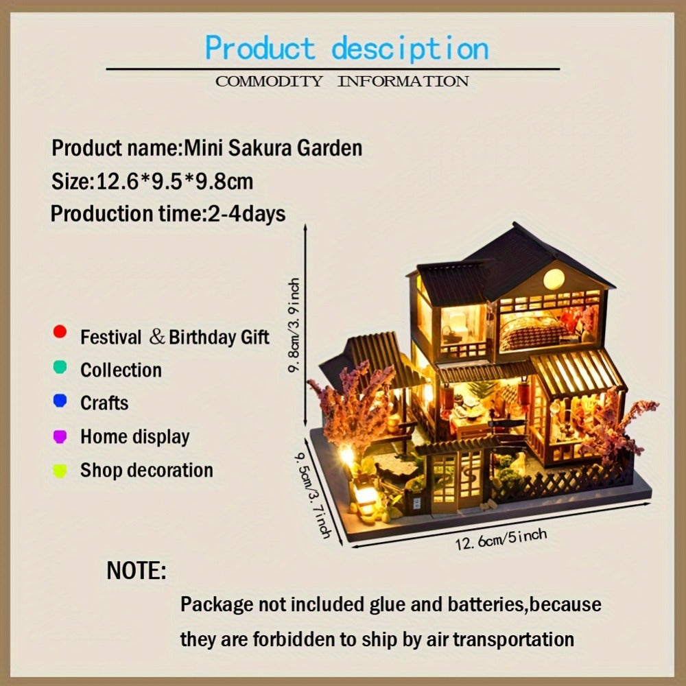 DIY Sakura Garden Wooden Miniature House Kit with Tatami-Style Interior