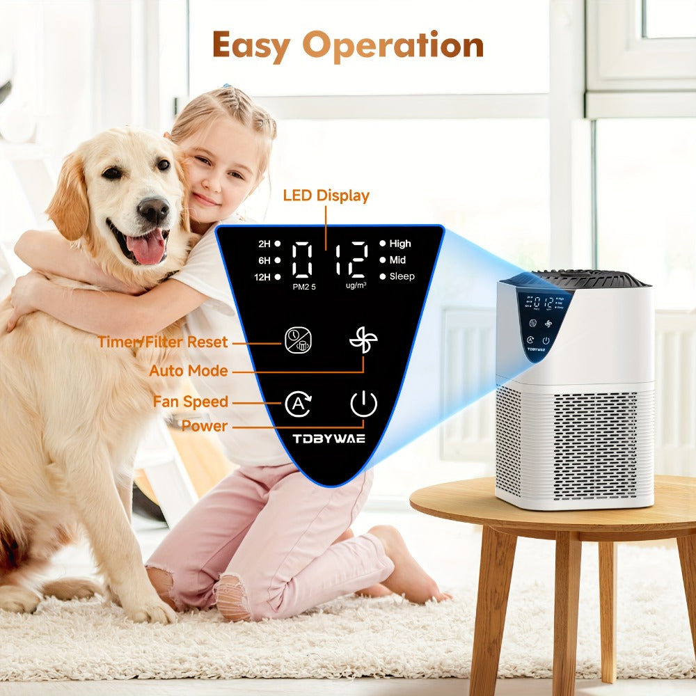 H13 True HEPA Air Purifier for Home – Covers 1250 Sq Ft, LCD PM2.5 Monitor, 360° Vortex Intake, 25dB Quiet, 3-Stage Filtration, Removes Smoke, Pet Dander & Pollen, Aromatherapy Diffuser, 3 Timer Settings
