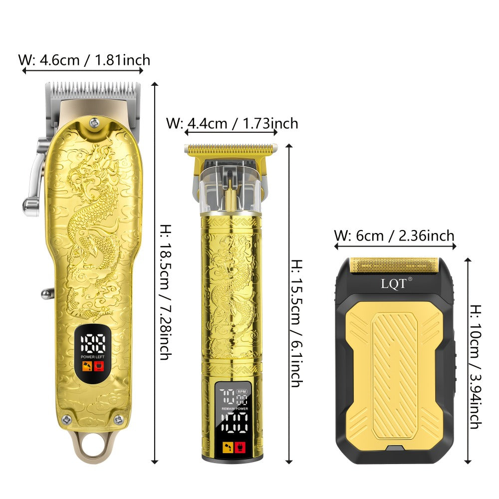 Men's Grooming Gift Set 3-Piece — LQT Cordless Hair Clipper, Electric Shaver & Hair Cutter with LED Display, Golden Dragon Edition, Premium Gift Box, Perfect Father's Day & Birthday Gift for Men