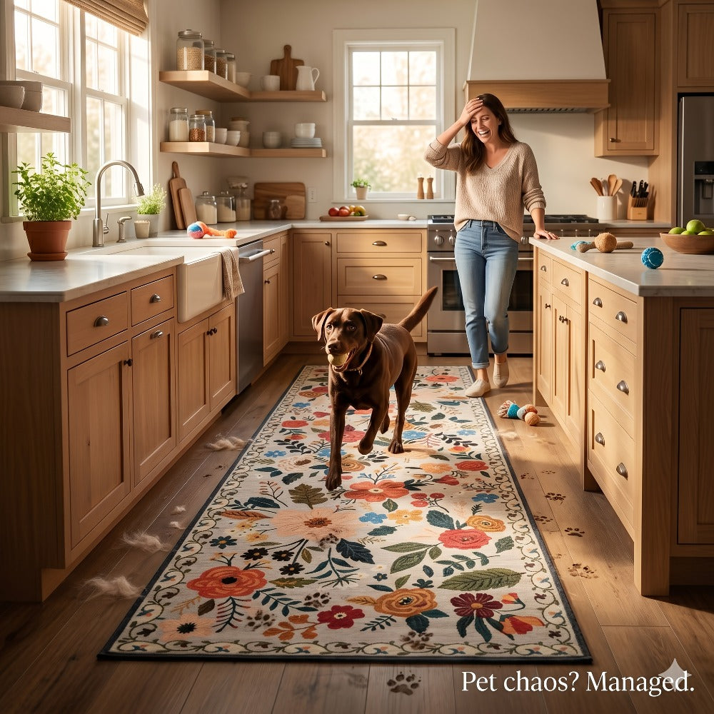 Bohemian Floral Plush Rug Non-Slip Machine Washable – Soft Floral Runner Mat for Bedroom, Kitchen, Bathroom, Entryway & Living Room – Easy Clean Indoor Home Decor Mat, 4 Sizes
