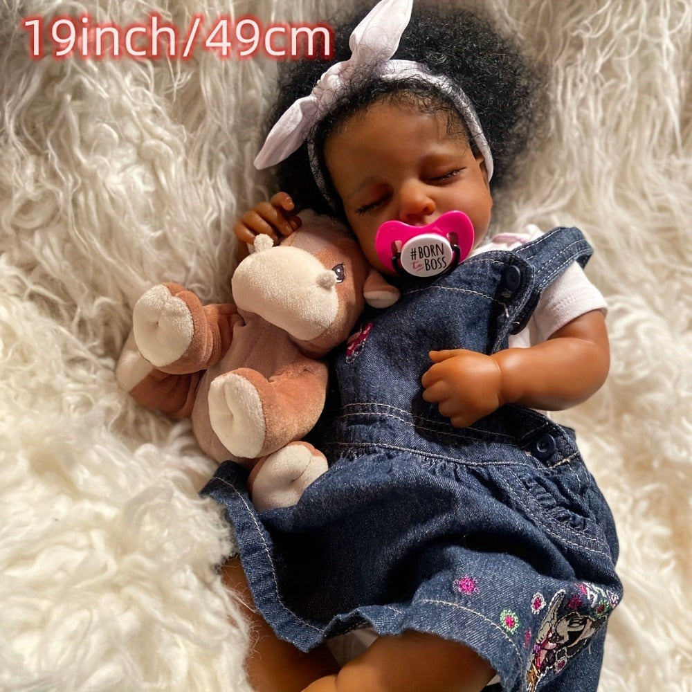 19-Inch Reborn Baby Doll with Curly Blue Hair and Sleeping Sounds