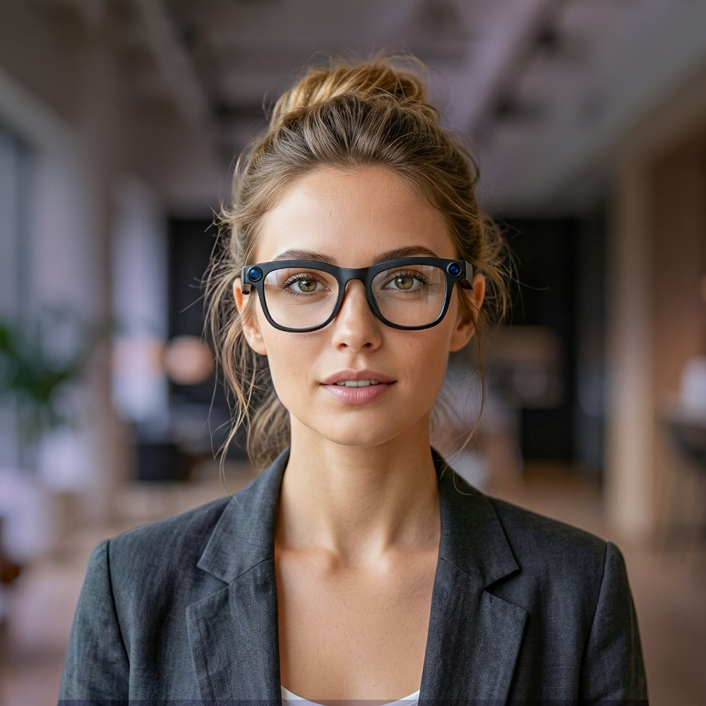 AI Smart Glasses Real-Time Voice Translation 100+ Languages - 2MP HD Camera, Bluetooth Calling & Music, Hands-Free Recording, Black & Clear Lens, Wearable Tech