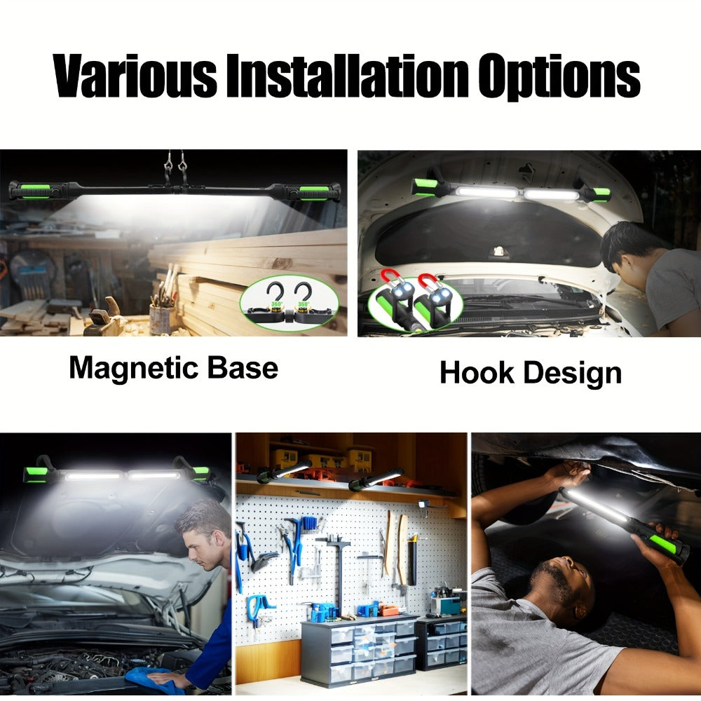 LED Work Light Rechargeable Cordless with Magnetic Base & Hook – Portable Mechanic Floodlight, Adjustable Brightness, Motion Sensor Control, Waterproof for Car Repair, Workshop, Garage, Outdoor & Emergency Use