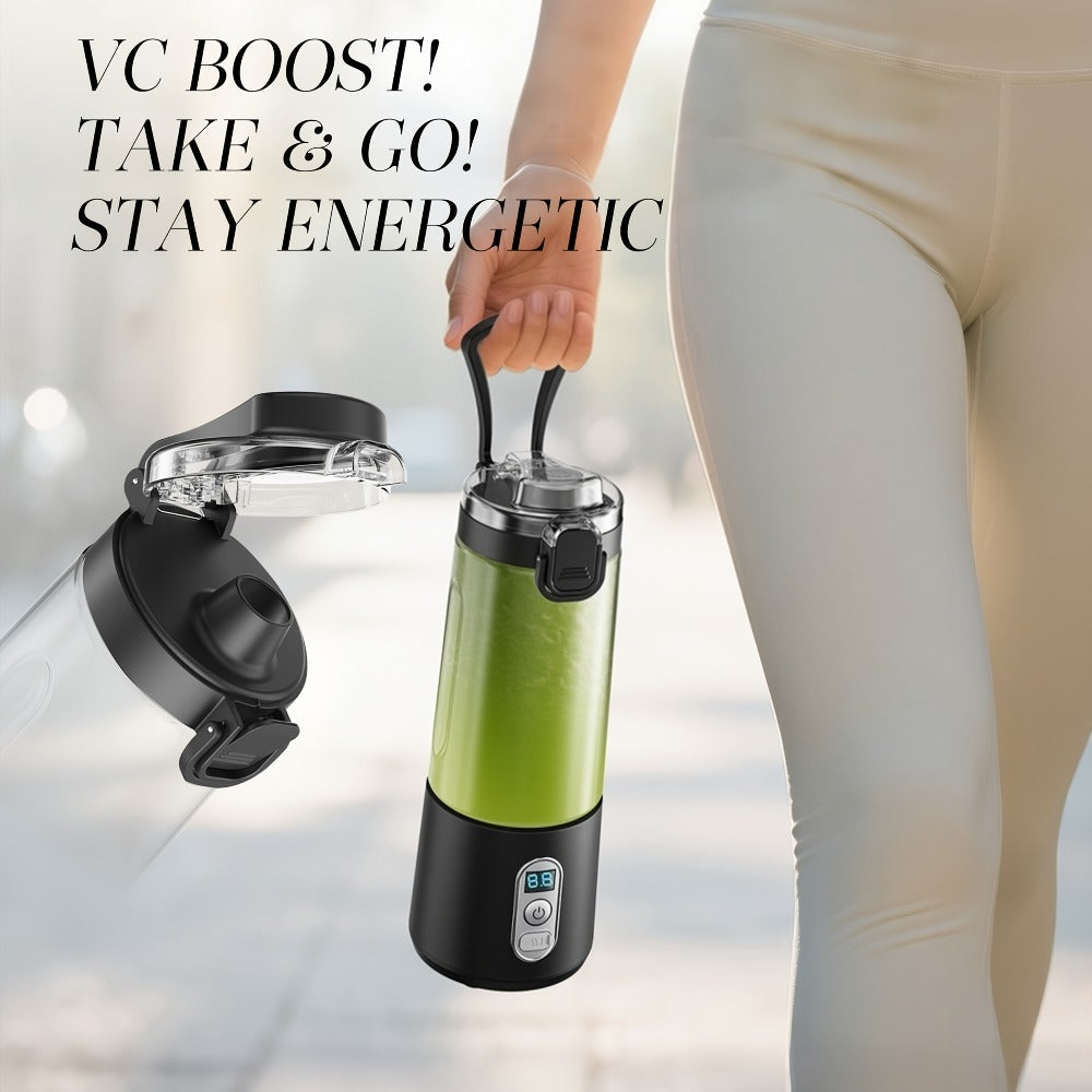 Portable Smoothie Blender USB-C Fast Charge 6-Blade Stainless Steel – Digital Timer Battery Display High-Speed Ice Crush No-Spill Lid | Protein Shake Gym Travel Blender in Black Pink White