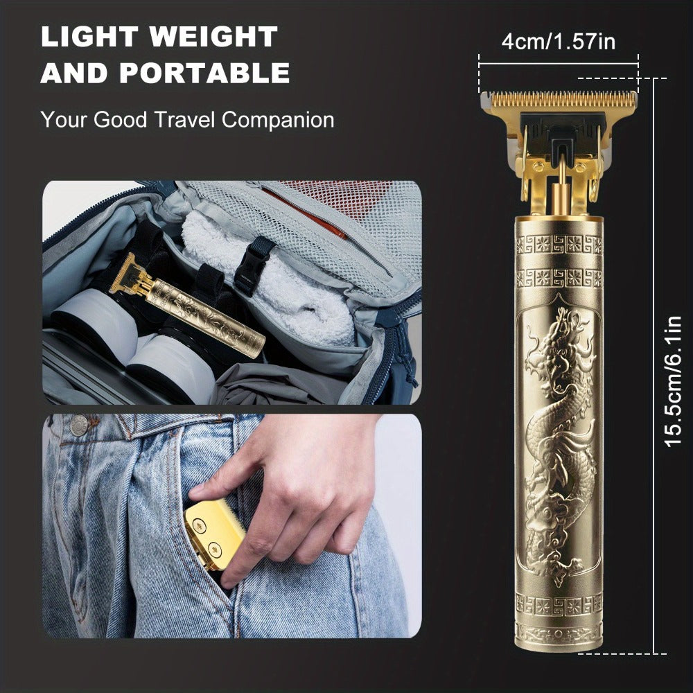 T-Blade Hair Trimmer for Men - Retro Electric Clipper, USB Rechargeable 1000mAh, 240-Min Runtime, 4 Guide Combs, Dragon & Buddha Designs, Black Bronze Blue Purple