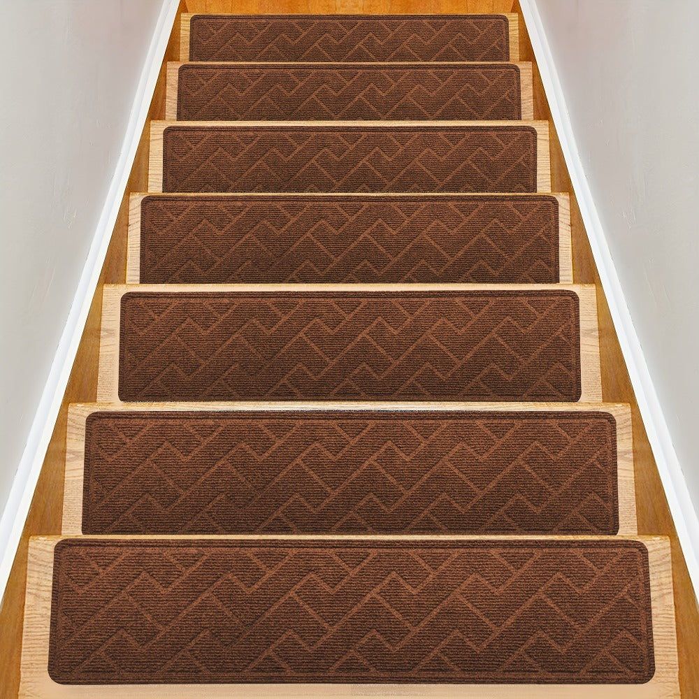 Non-Slip Stair Treads 15pcs 8"x30" Self-Adhesive Carpet Pads for Wooden Steps – Washable Polyester Indoor Stair Mats for Safety, Anti-Slip Step Covers in Multiple Colors