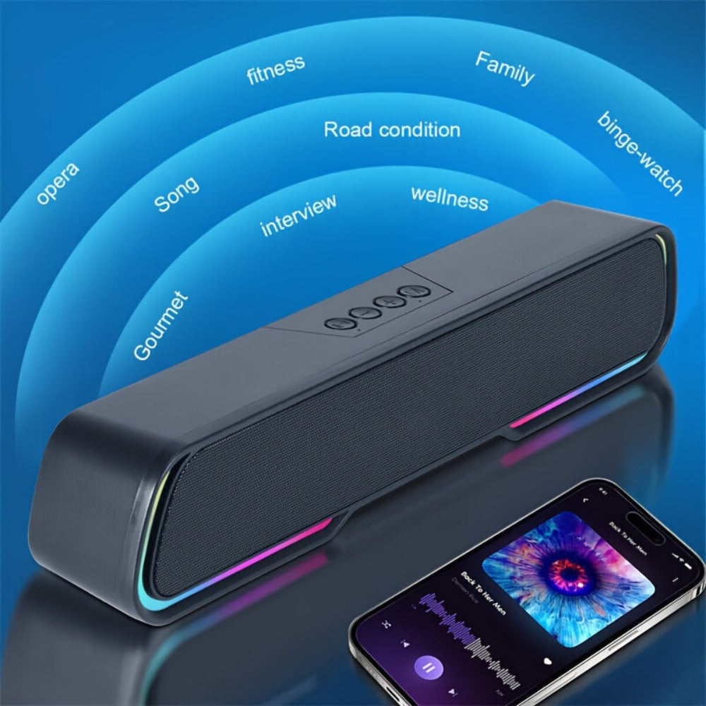 HiFi Soundbar with Subwoofer and RGB Lights, Bluetooth 5.0 Home Theater Speaker, FM Radio TF Card USB AUX TWS, Surround Sound for TV PC Laptop Gaming Console Smartphone Tablet