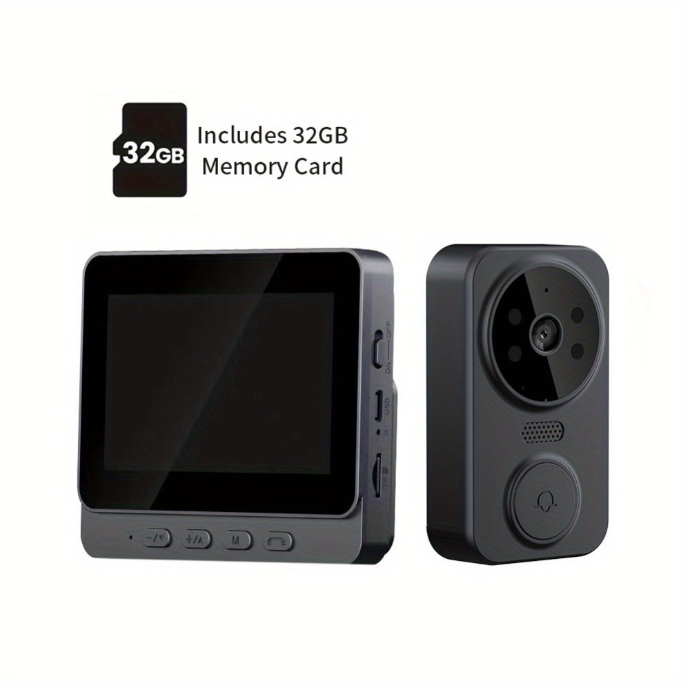 1296P Video Doorbell with 4.3" Indoor Monitor & Local SD Storage - No WiFi No App Required, Two-Way Audio, IR Night Vision, 1200mAh 2-Month Battery, 120° Wide Angle, One-Key Pairing, Black