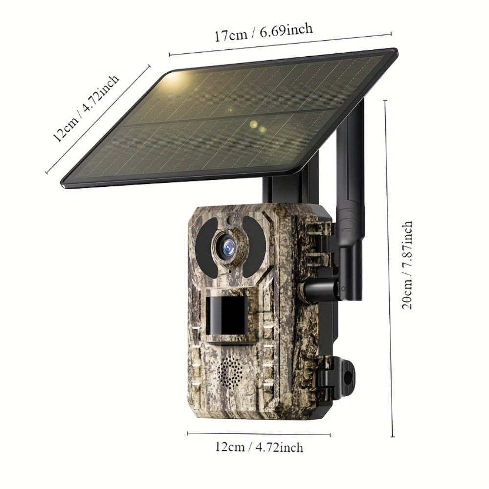 4G LTE Cellular Trail Camera Solar Powered with Night Vision & HD Live View – Built-in SIM Card, 0.2s Trigger Speed, IP65 Waterproof, No WiFi Needed, Hunting & Wildlife Camera
