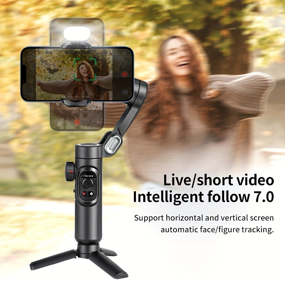 AOCHUAN Smart XE 3-Axis Phone Gimbal Stabilizer with AI Face Tracking & RGB Fill Light – Foldable Handheld Stabilizer, 360° Rotation, 2550mAh Battery, Anti-Shake for Vlogging, Live Streaming & Filming