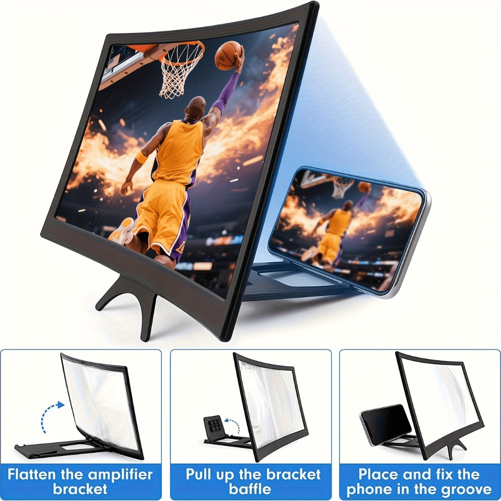 16 Inch Screen Magnifier for Phone HD Curved 3000:1 Contrast 108° Wide Angle – Foldable Stand Eye Protection Mobile Amplifier for Movies Gaming Family Viewing, Universal iPhone Android Enlarger Gift
