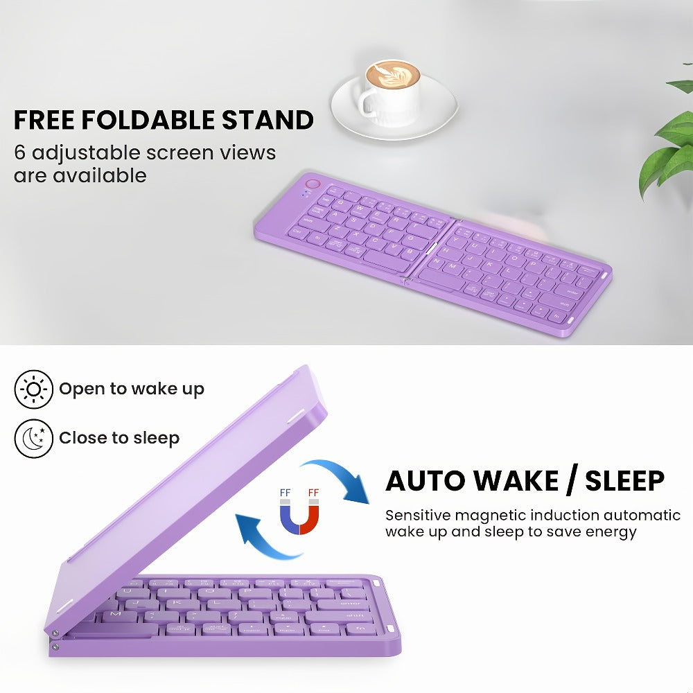 Folding Wireless Keyboard KLZO B023 Dual-Fold Magnetic – Slim Portable Bluetooth Keyboard, Ultra-Long Battery Life, Multi-Device Compatible for iPhone, iPad, Android, Windows, Mac | White, Green, Black