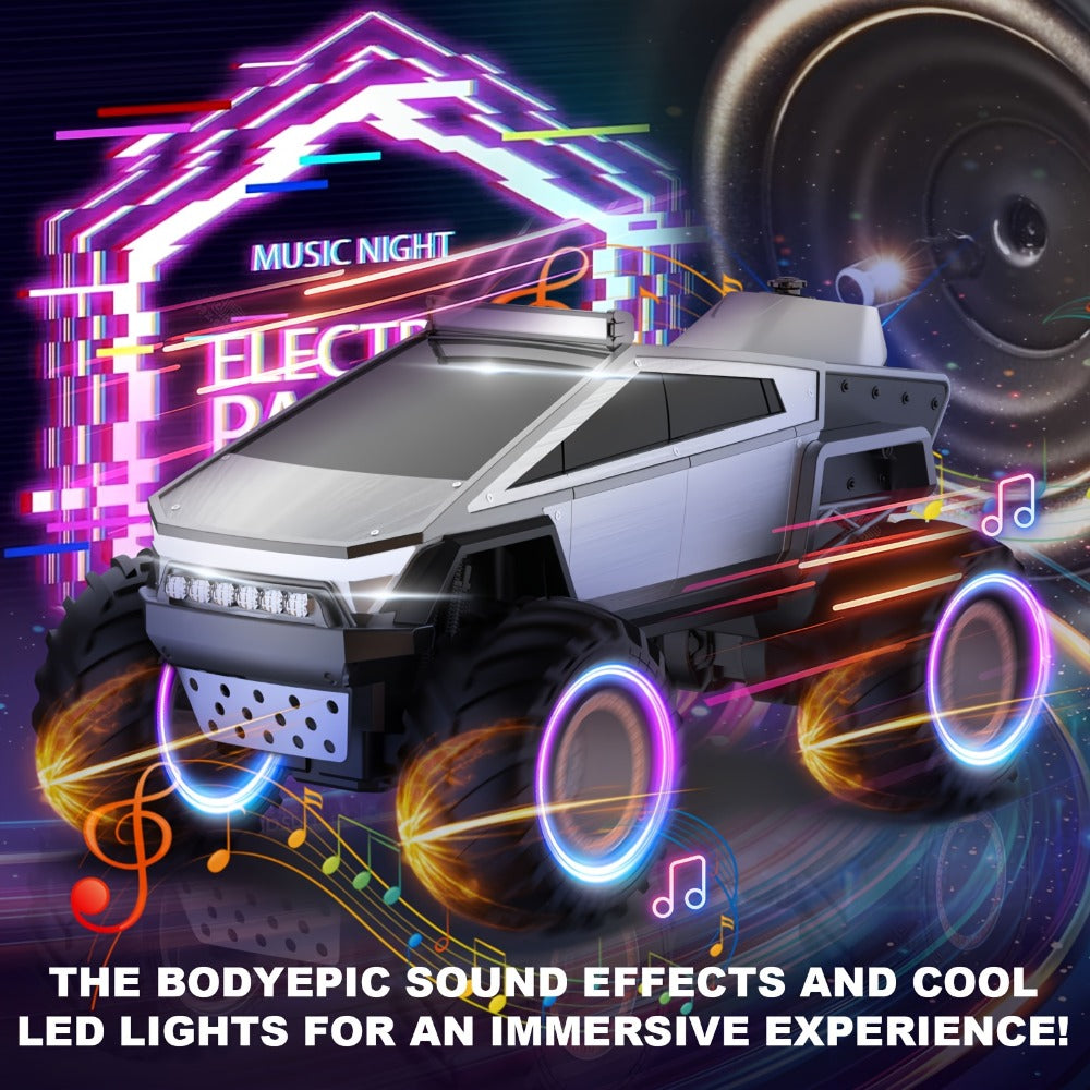 RC Monster Truck Toy, 4WD Off-Road Vehicle with LED Lights and Water Spray Effect