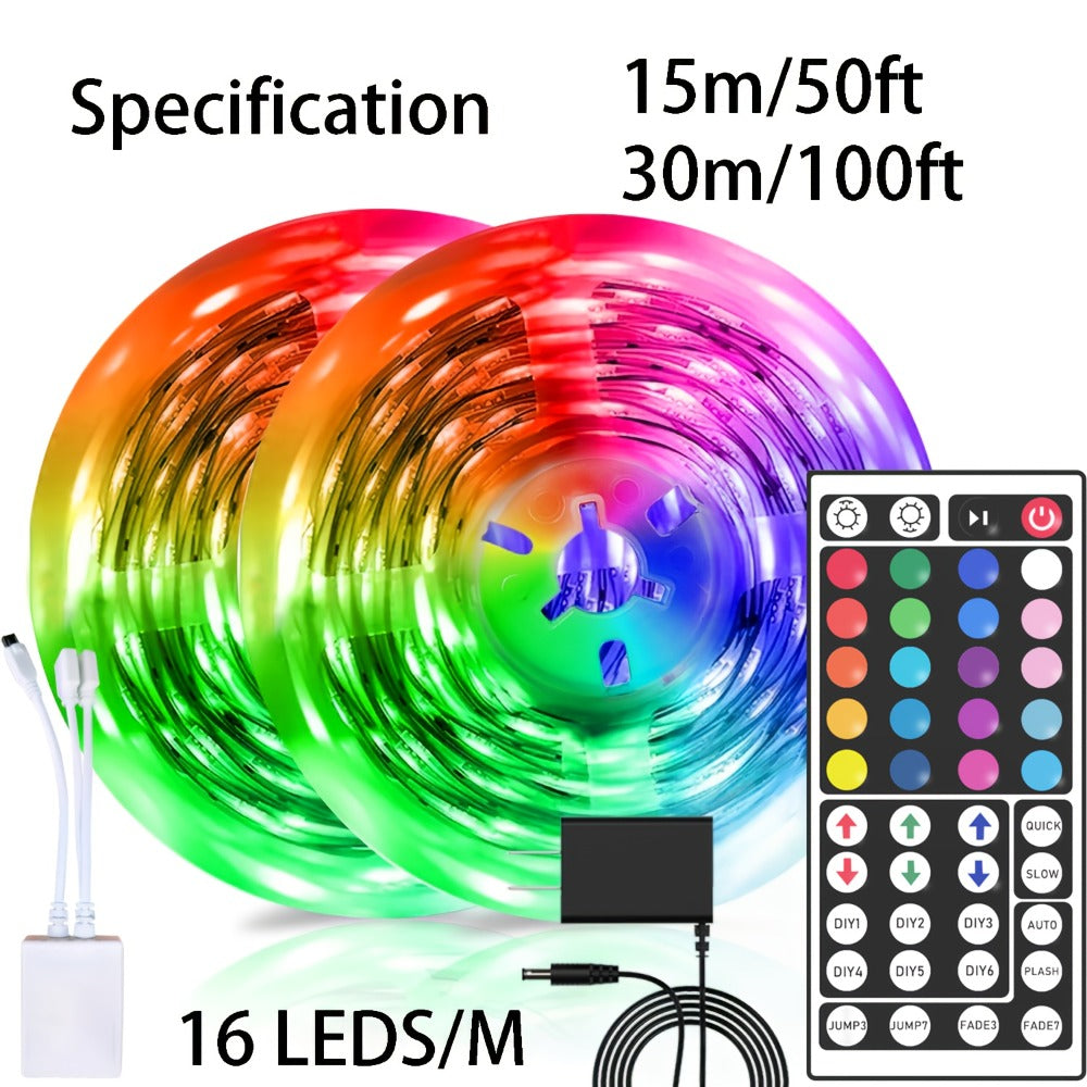 LED Strip Lights RGB 50ft 100ft – Smart Color Changing Light Strip Remote Control Stepless Dimming Music Sync for Bedroom TV Backlight Living Room Stairs Party Christmas Halloween Decor