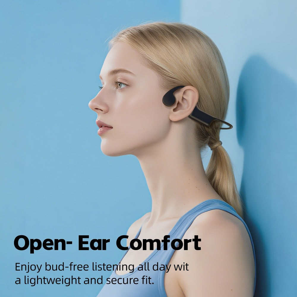 Open-Ear Bone Conduction Headphones 12H Playtime Wireless with Microphone Black Blue Sports Headset for Running Gym Workout Cycling Hiking Ambient Awareness Birthday Gift