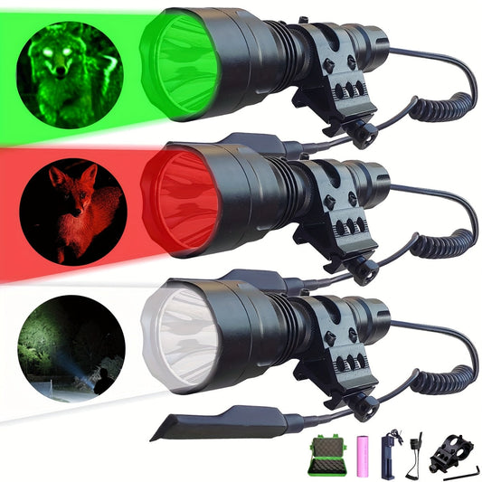 Hunting Flashlight with Remote Pressure Switch, Green, Red or White Light Options