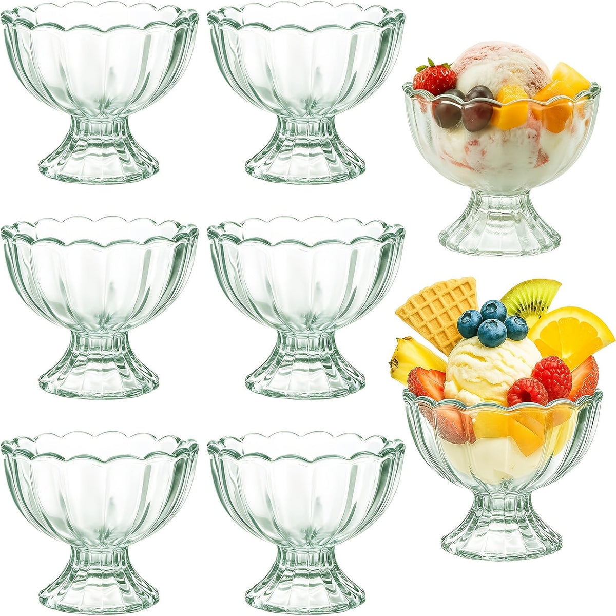 Tulip Shaped Dessert Bowls Set of 12 – 5 Oz Glass Cups for Ice Cream, Sundaes, Fruit & Salads – Dishwasher Safe Snack & Cocktail Bowls – Perfect for Christmas & Holiday Gatherings – Light Green