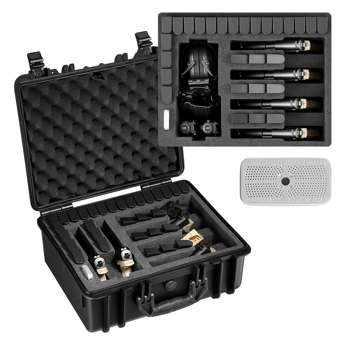 Hard Gun Case with Modular XPE Foam Interior – Heavy Duty Pistol Storage Box with Metal Hinges, 4 Lock Holes & Pressure Valve, Fits Glock & 6 Magazines, 18.7x12.5x7.5 in