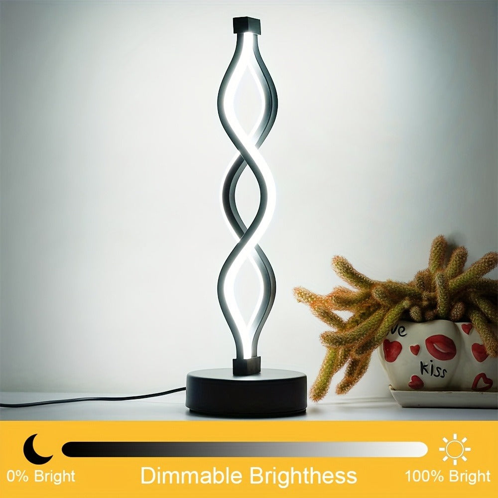 Spiral LED Table Lamp – Modern Minimalist Wave Dimmable Desk Lamp, 3 Color Temperatures, USB Charging, Metallic Base, Creative Curved Night Light for Bedroom Living Room Office Study (1pc / 2pc / Wooden)