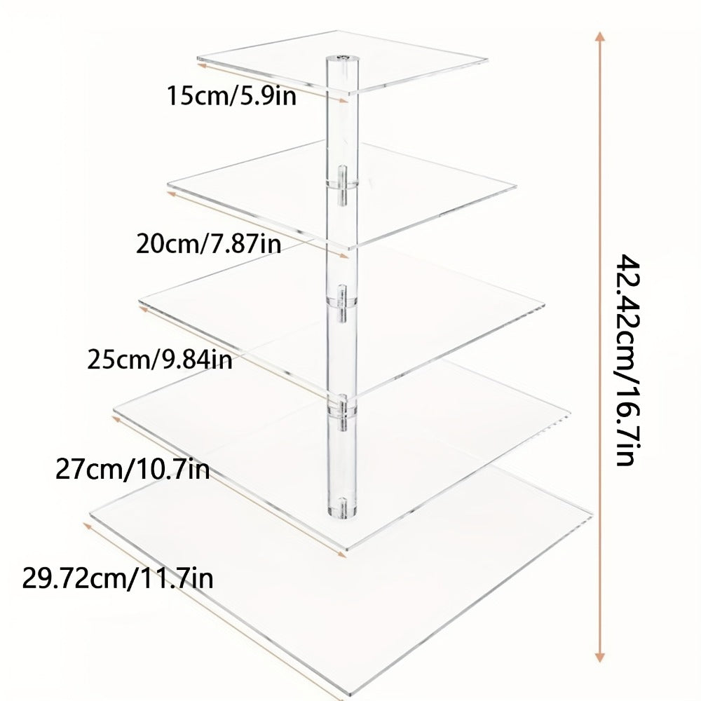5-Tier Acrylic Cupcake Stand with LED String Lights – Square Dessert Display Tower for 60 Cupcakes Birthday Wedding Baby Shower Tea Party Elegant Transparent Cake Display Rack Easy to Assemble