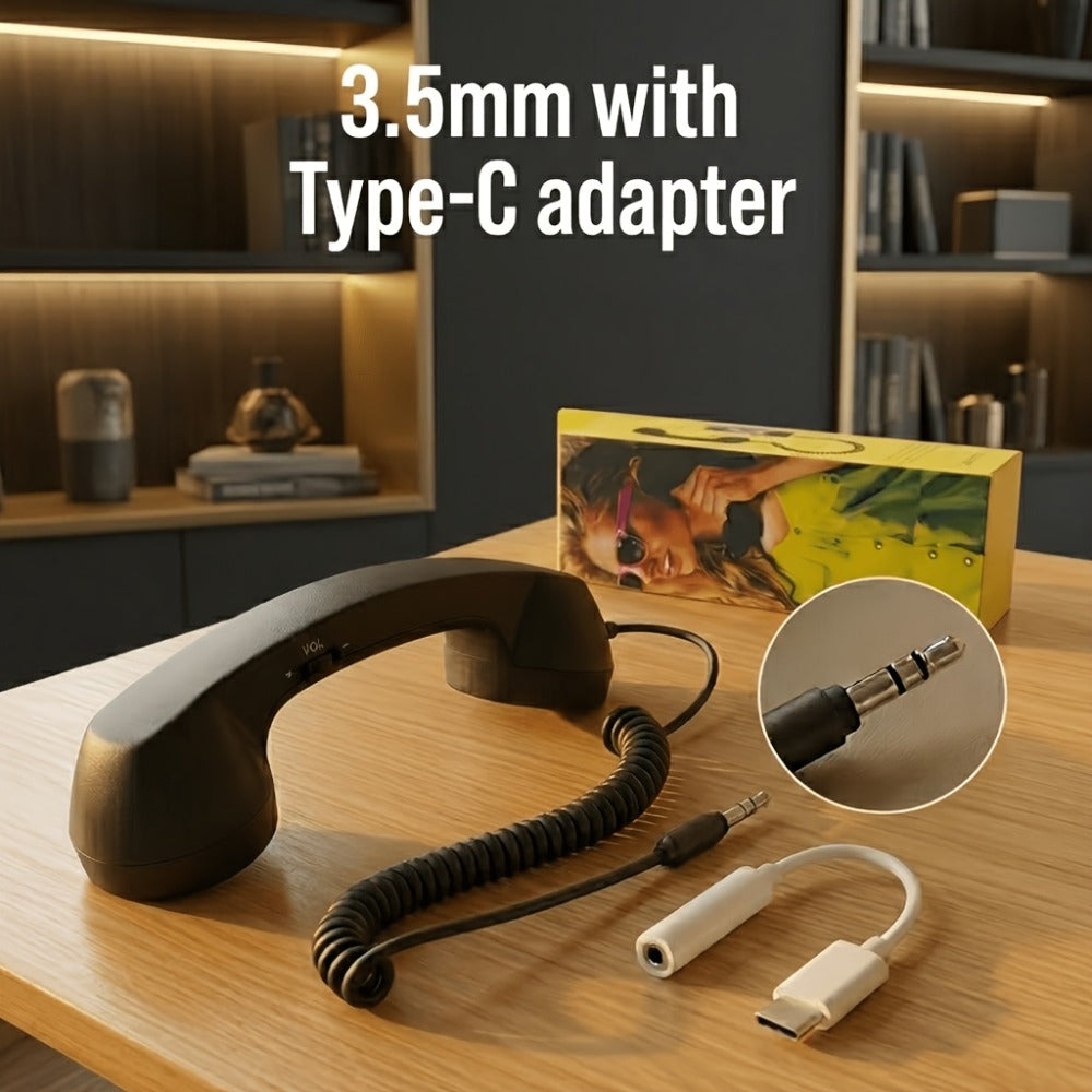 Retro Phone Handset for Smartphone Tablet & Computer – Hands-Free Calling, Volume Control, Clear Sound, 3.5mm & Type-C Compatible, iPhone Android, Multiple Colors, Great Senior Gift